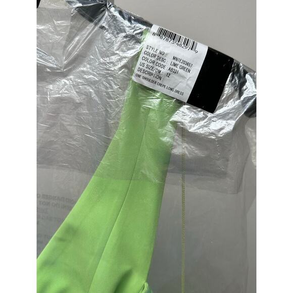 NEW NWT Aidan Mattox One Shoulder Crepe Long Dress Lime Green size 12 - Picture 4 of 8